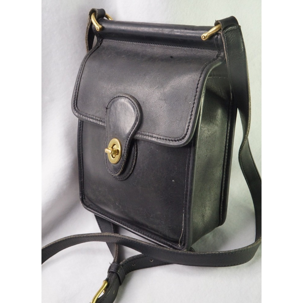 Vintage 90s Coach Murphy 9930 Black Leather Brass Turn Lock Crossbody Bag Purse - Picture 3 of 15